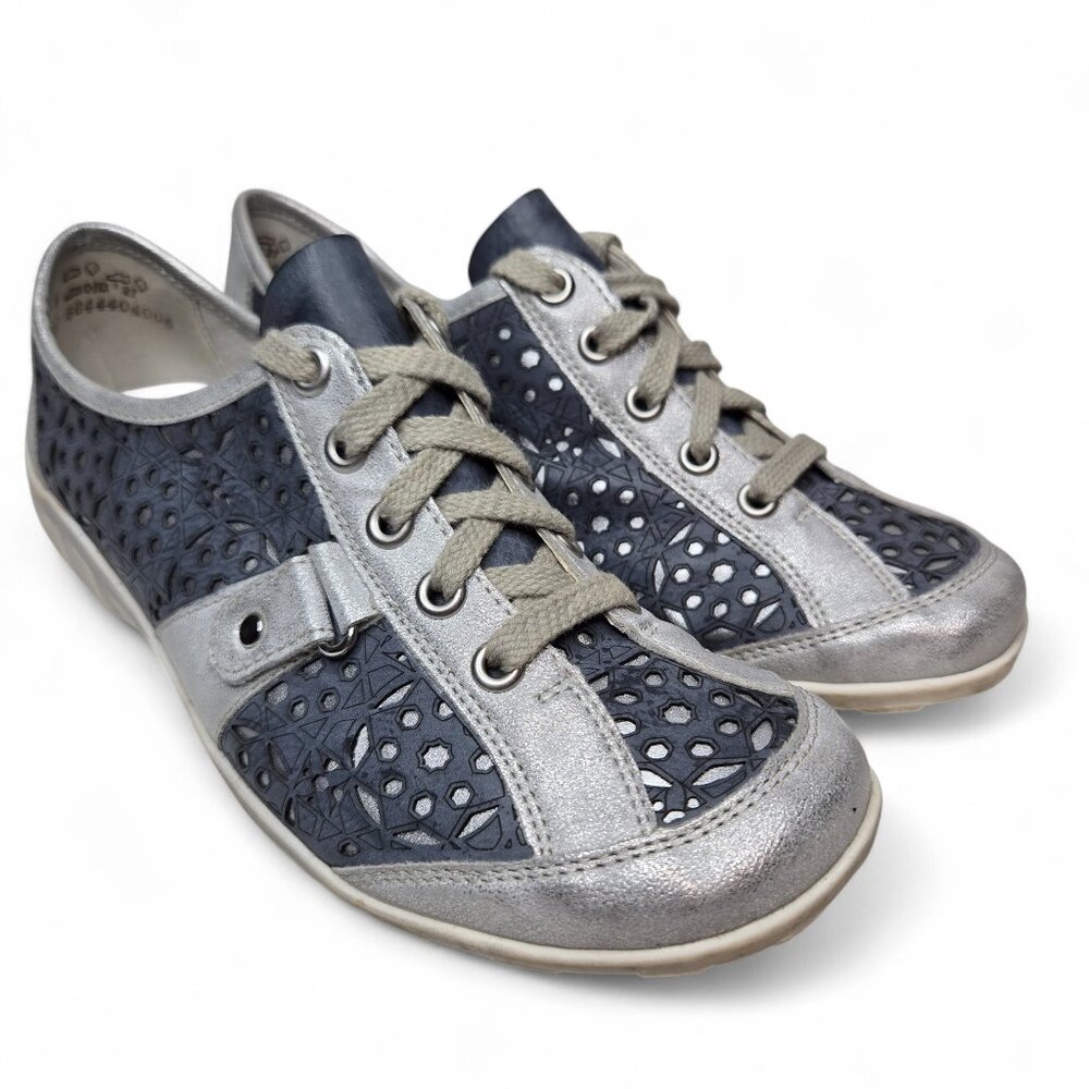 Remonte Metallic Silver Sneakers Women's Perforated Celestial Geo Futuristic 38